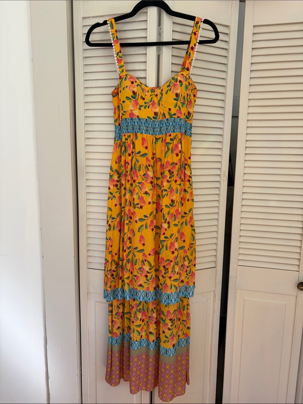 FARM Rio Yellow Floral Maxi Dress with Blue Trim